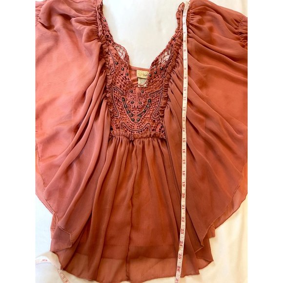 Daytrip Women's Cocktail Beaded Blouse Top M4191W5248 Flutter Sleeve Pink Small - Picture 4 of 7